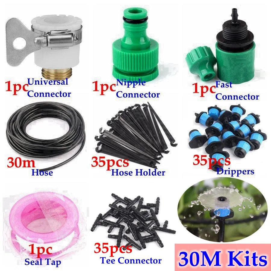 30m Kits 40 м~ 5 м домашний садовый точечный полив система наборы автоматический микро набор для орошения DIY садовая система полива разбрызгиватели для фонтана - Цвет: 30m Kits
