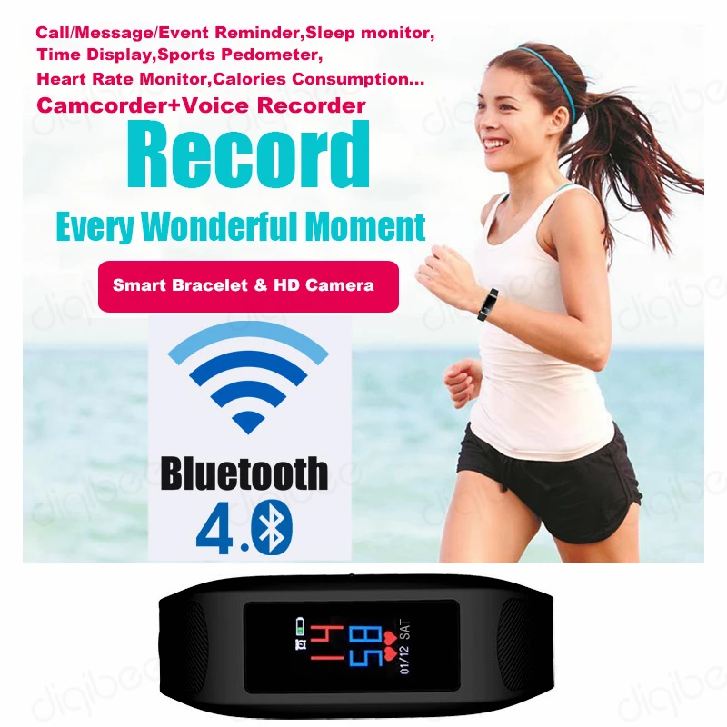 Сенсорный Умный Браслет HD1080P шагомер трекер сердечного ритма и калорий Смарт