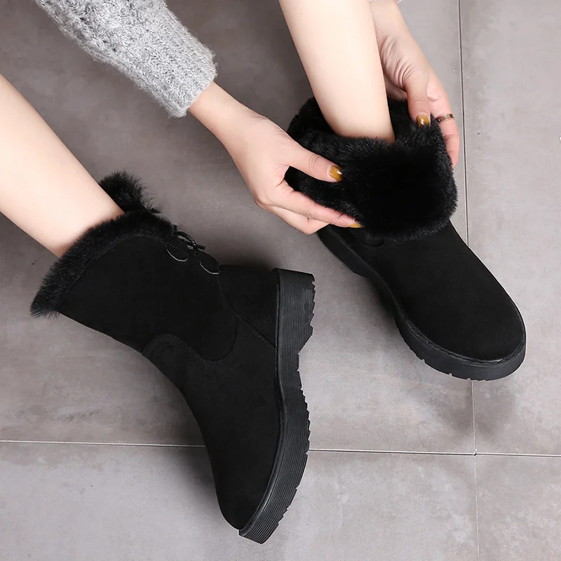 Новые модные теплые женские ботильоны без застежки из шерсти удобные зимние