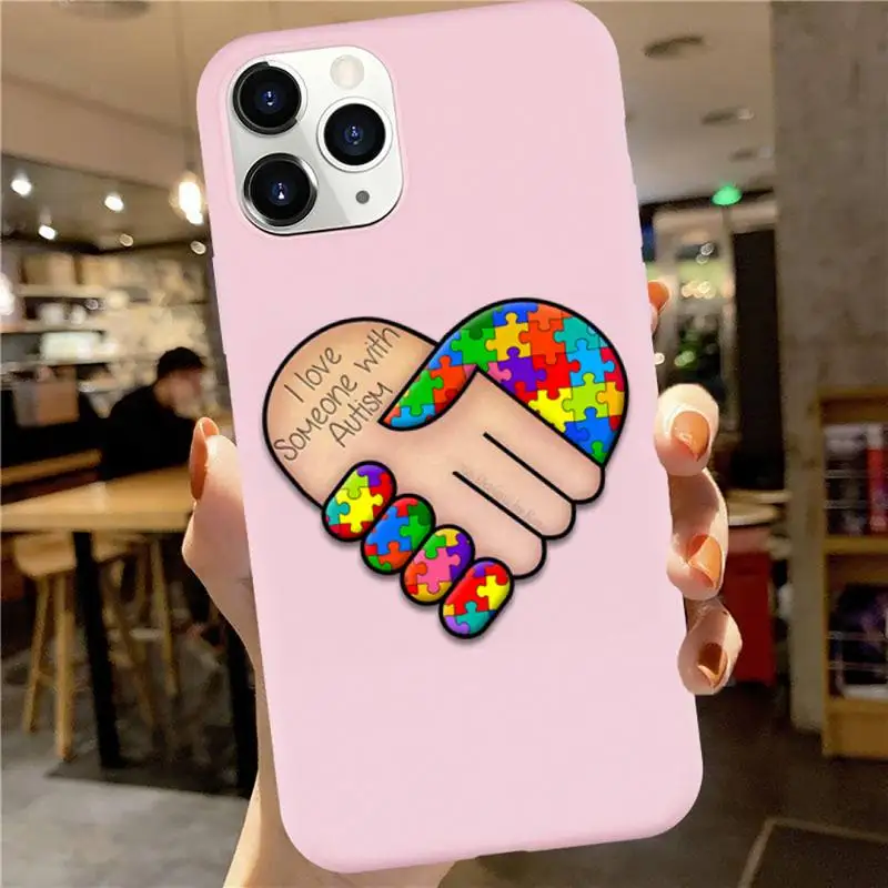 

Puzzle Autism Awareness Phone Case Pink Candy Color for iPhone 6 7 8 11 12 s mini pro X XS XR MAX Plus