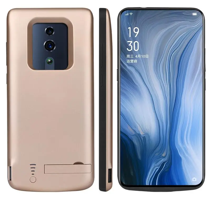 6000 мАч Внешний аккумулятор чехол для OPPO Reno Z ударопрочный аккумулятор зарядное устройство чехол Внешняя резервная зарядка подставка задняя крышка с USB - Цвет: Золотой