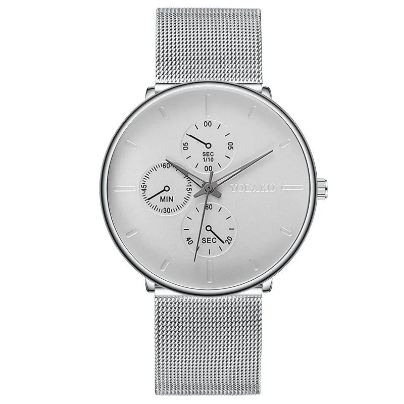 Silver White Модные мужские деловые черные часы Роскошные из нержавеющей стали ультра тонкий сетчатый ремень кварцевые мужские наручные часы Повседневные Классические мужские часы - Цвет: Silver White