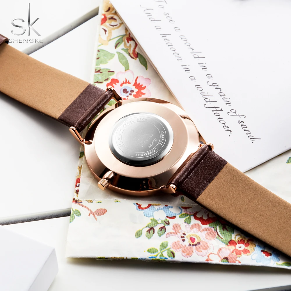 Shengke Couple Watch Set Men's Ladies Wrist Watches Analog Brown Fashion Simple Leather Strap Valentine Love Birthday Gifts