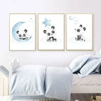 nursery wall poster panda painting moon star cloud print hot air balloon posters nordic wall pictures baby kids room decor