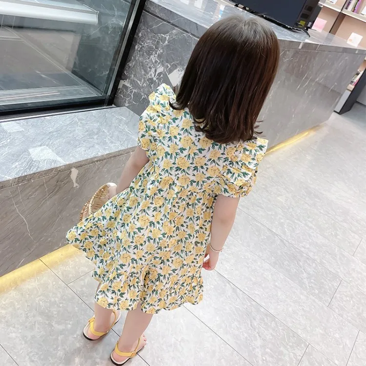 

2021 Summer Casual Dress Baby Girls Flower Pattern Short Sleeve Kids Princess Dresses Kids Dresses Cute Little Girl Dresses