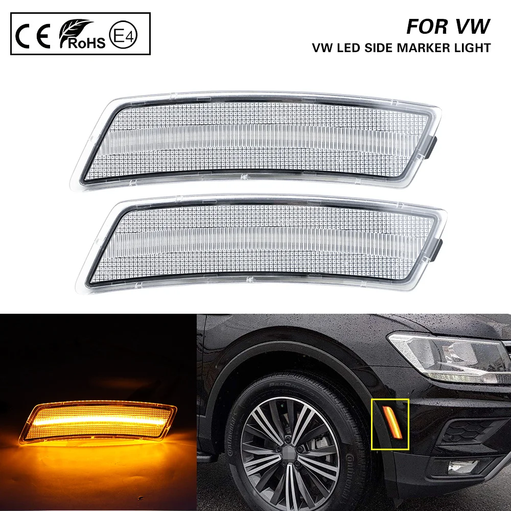 

For 2012 2013 2014 2015 2016 2017 2018 2019 VW Beetle 2018 2019 2020 2021 Tiguan LED Front Bumper Side Marker Light Lamp 2Pcs