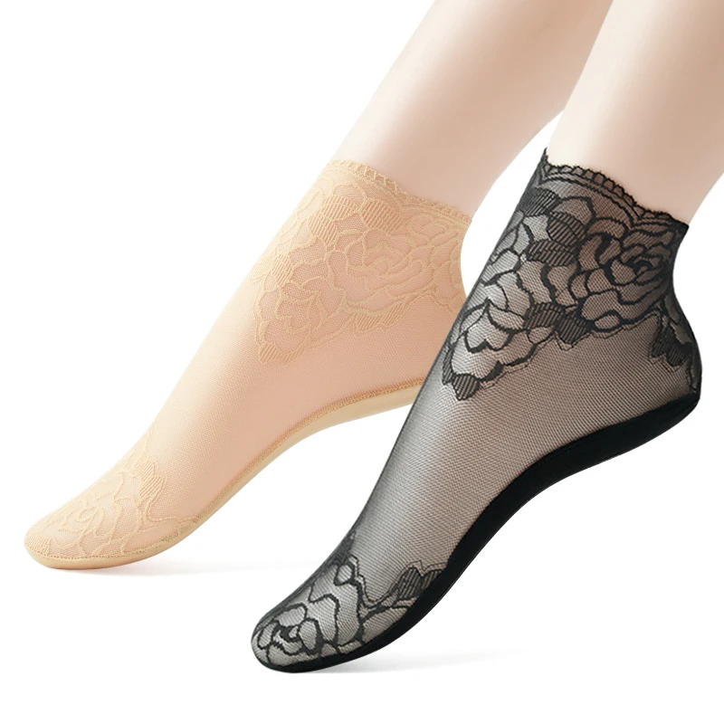 

1/5Pairs Women Flower Lace Mesh Invisible Socks Thin Ladies Elastic Lace Boat Sock Hollow Non-slip Shallow Anklet Socks Meias