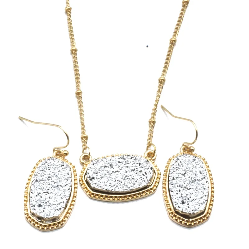 Набор ювелирных украшений Друза Drusy ожерелье с шестигранным кулоном полимерные