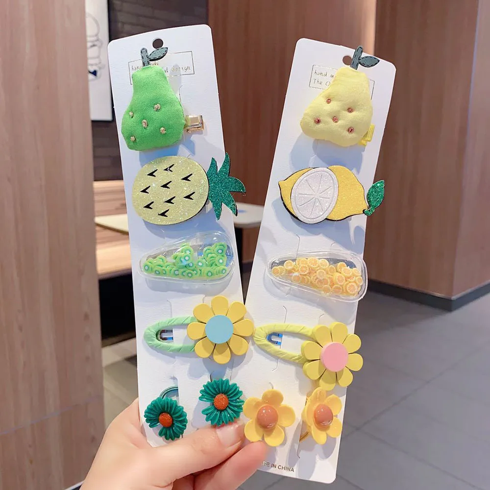

5Pcs/set Girls Cute Cartoon Bow Fruit Hair Clips Children Sweet Hairpins Barrettes Lovely Baby Kid Lovely Hair Accessories