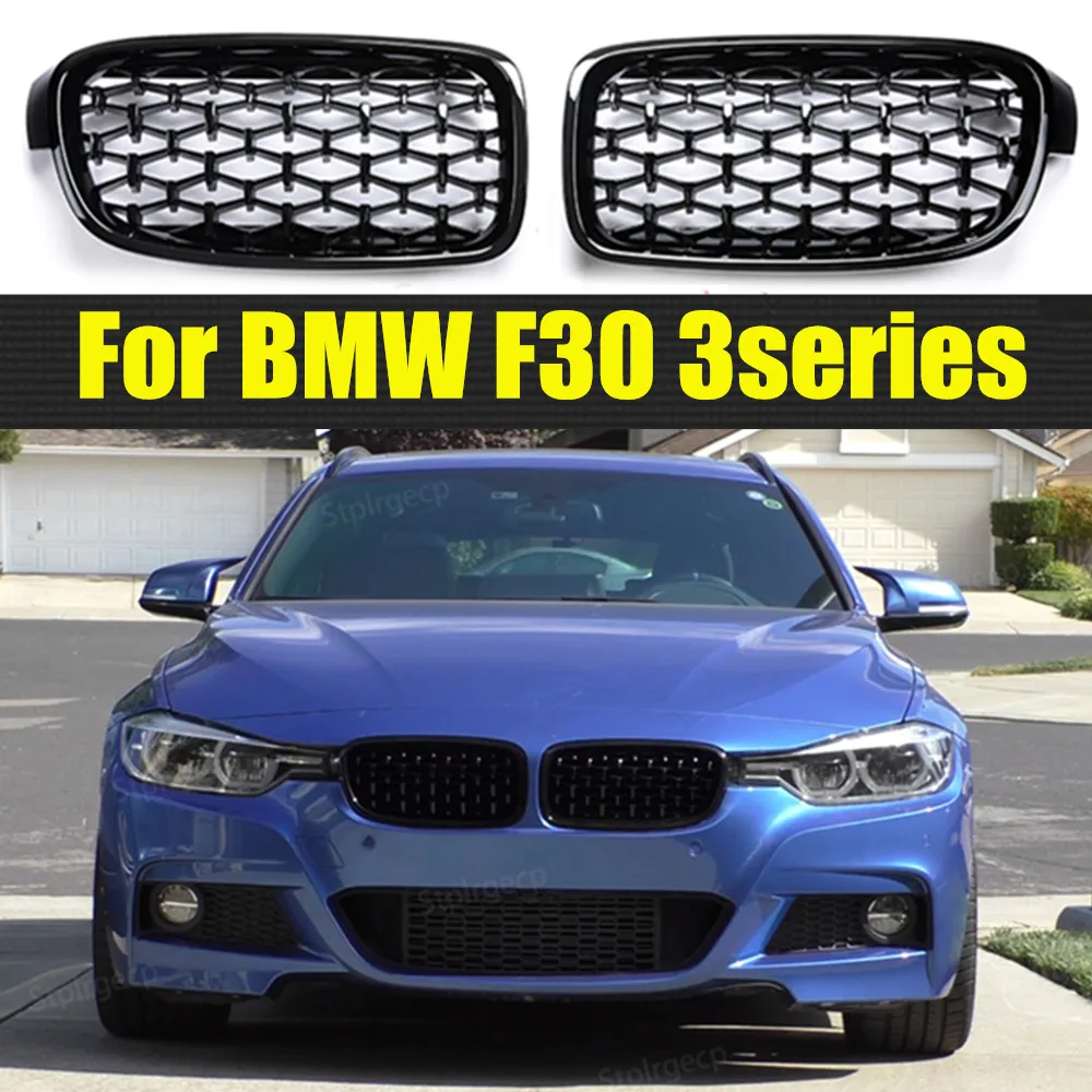 

A Pair Chrome Diamond Kidney Grilles Meteor Style Front Bumper For BMW 3 Series F30 F35 F31 2012-2019 Car Styling Accessories