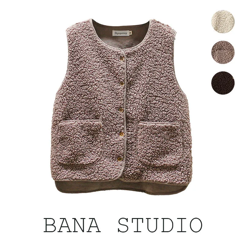 

2021 Lamb Wool Autumn Winter Coat Women Jacket Fleece Shaggy Warm Sleeveless Waistcoat Overcoat Single Breasted Outwear Vest