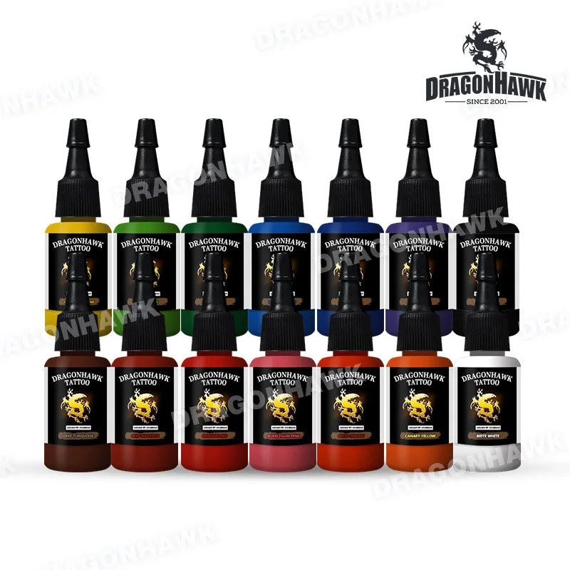 Чернила для тату Dragonhawk 7 PACK младшего школьного Цвет комплект 0 5 унций бутылки|ink