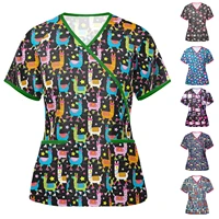 hospital staff uniform animal printing v neck short sleeves male female dental clinic supplies nurse women uniforms shirt