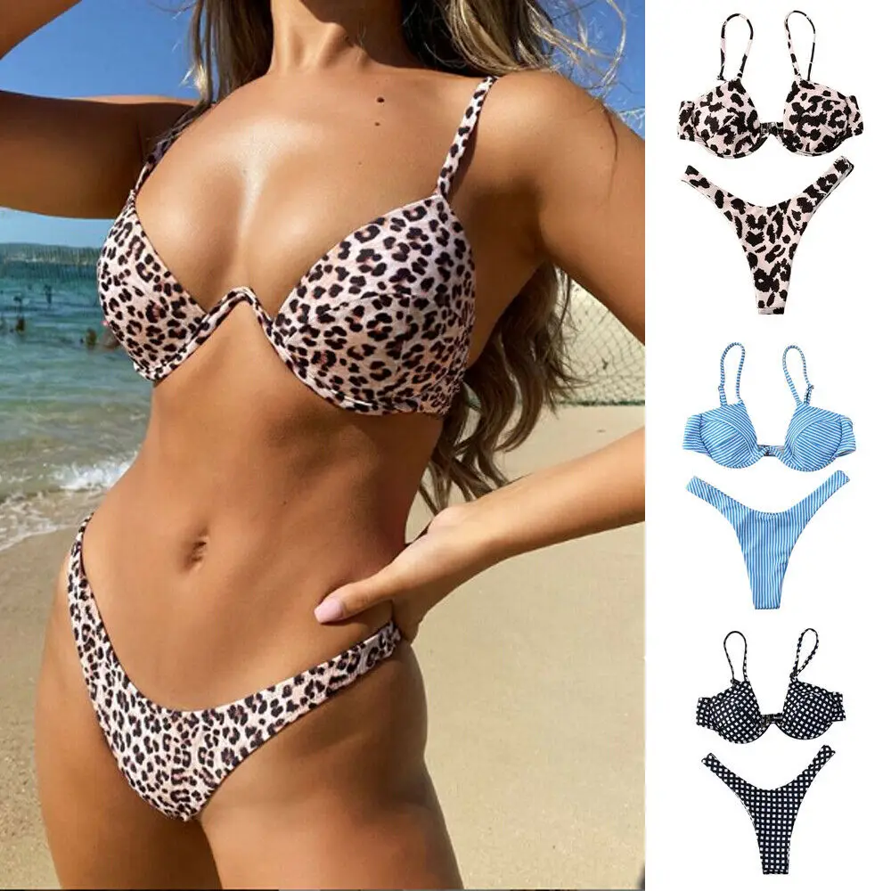 

2020 Swimsuit Sexy V-bar Underwired Women Bikini Swimwear Two-piece V Shape Wire Bikini Set Bather Bathing Suit Swim For Female