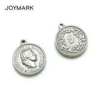 vintage 15mm round stainless steel coin pendants portrait charms for diy bracelet necklace fashion jewelry accessories bxga061