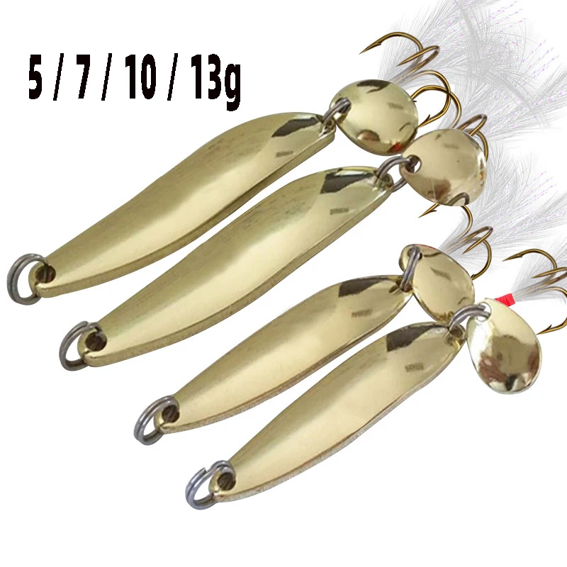 

1PCS Metal Sliver Spinners Spoon Lure Fishing Hard Bait Sequins With Feather Bass Treble Hook Gold Willow Lures Baits Pike