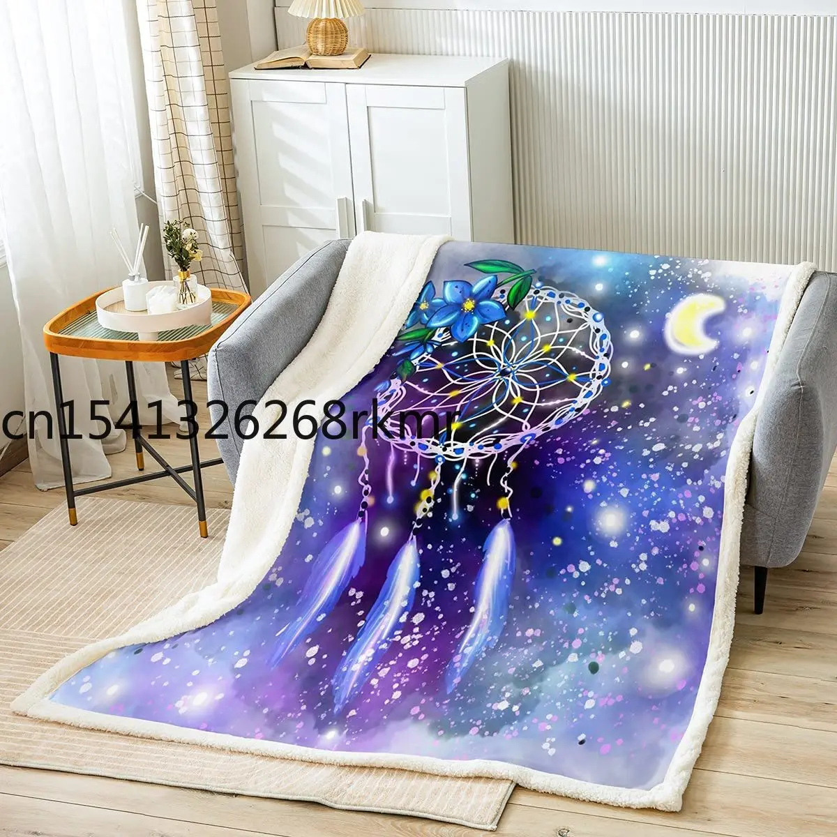 

Dreamcatcher Fleece Throw Blanket Boho Dream Catcher Decor Plush Blanket for Bed Sofa Couch Kids Purple Galaxy Bohemian Feather