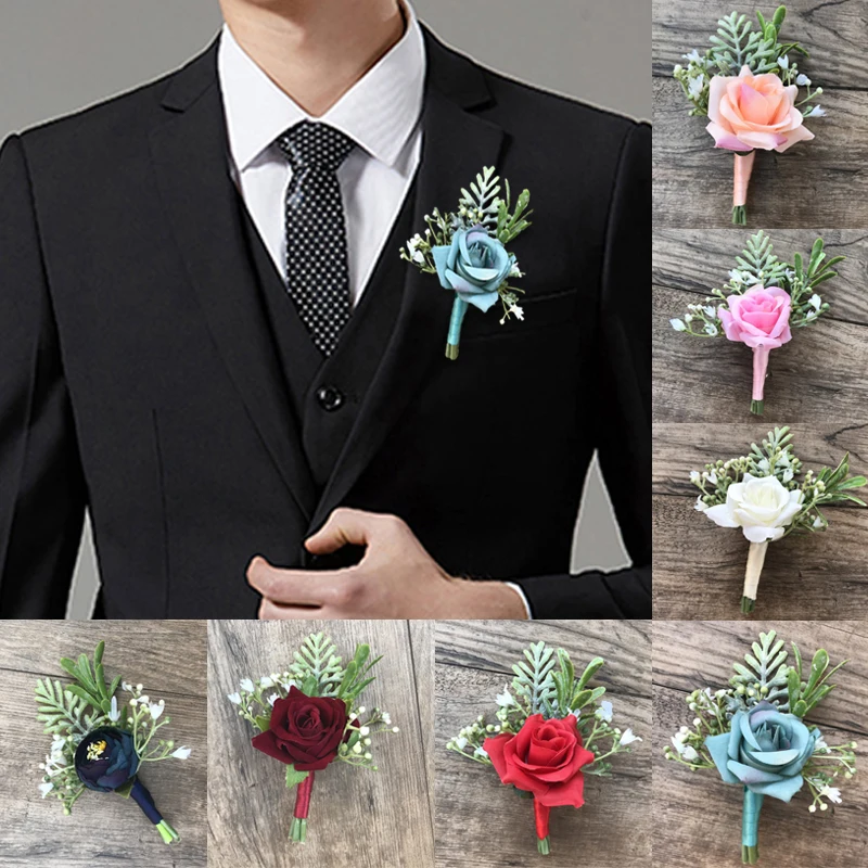 Бутоньерка цвета слоновой кости для жениха шафера Шелковая Роза цветок