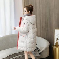 womens 2021 new solid color winter down cotton clothes mid length thick large size jacket loose hooded womens cotton coat