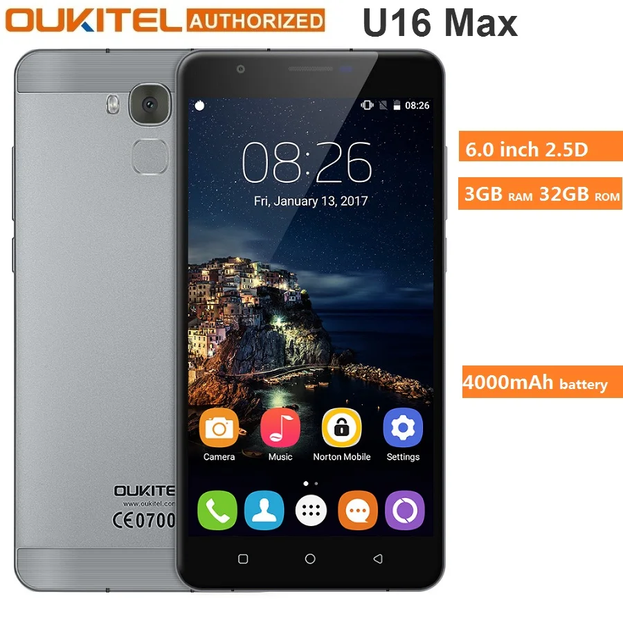 Восстановленный Смартфон Oukitel U16 Max 4G Android 7 0 MTK6753 Octa Core 32G rom 3g ram 6 ''Touch ID 4000mAh
