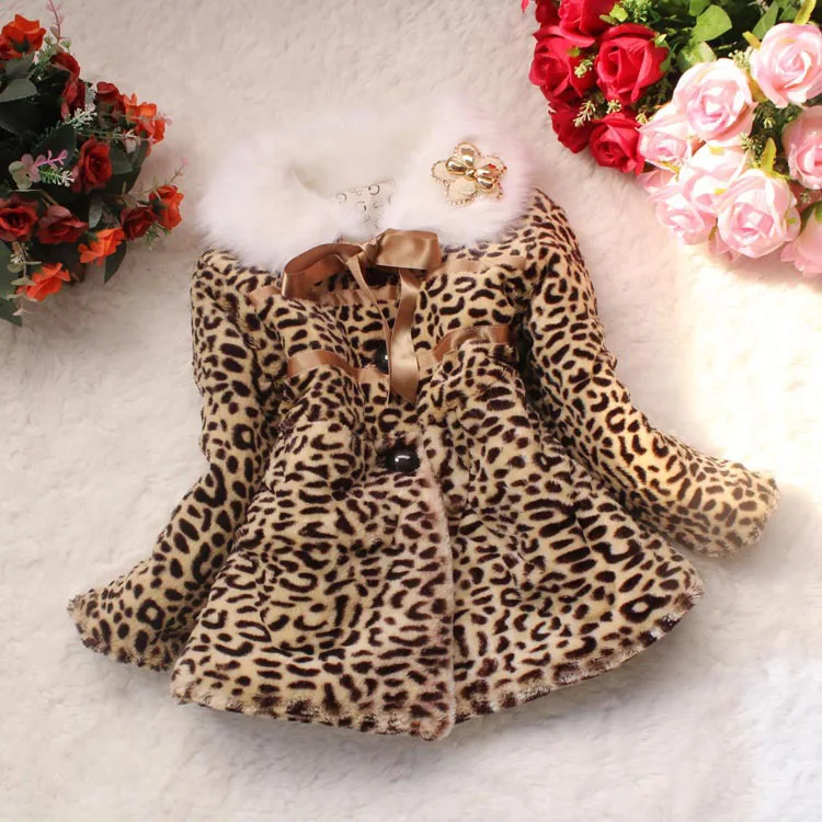 

New Baby Girls Jacket Children Thick Heavily Leopard Pattern Coat Toddler Sweet Keeping Warm Winter Outwear Kids Clothes