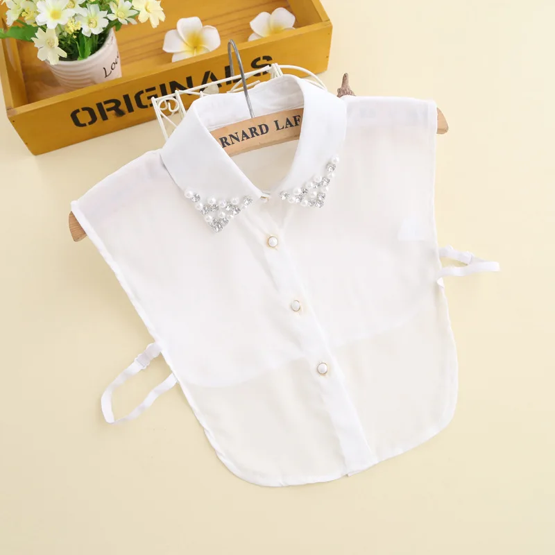

Chiffon Women Shirt Fake Collar Ladies White Detachable Lapel False Blouse Top Collars Women Sweater Clothes Accessories