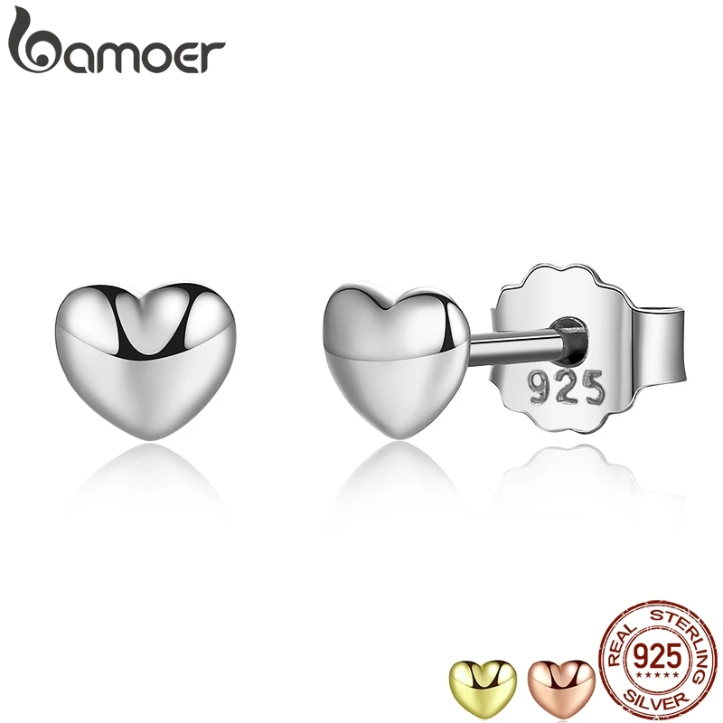 BAMOER 925 пробы серебряные маленькие простые серьги-гвоздики в форме сердца для женщин Серебряные маленькие серьги хорошее ювелирное изделие brincos PAS441