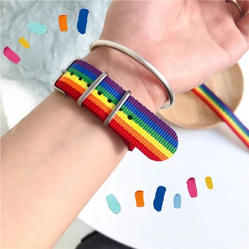 

Fashion nylon couple rainbow bracelet colorful canvas rainbow lover wristband bracelet