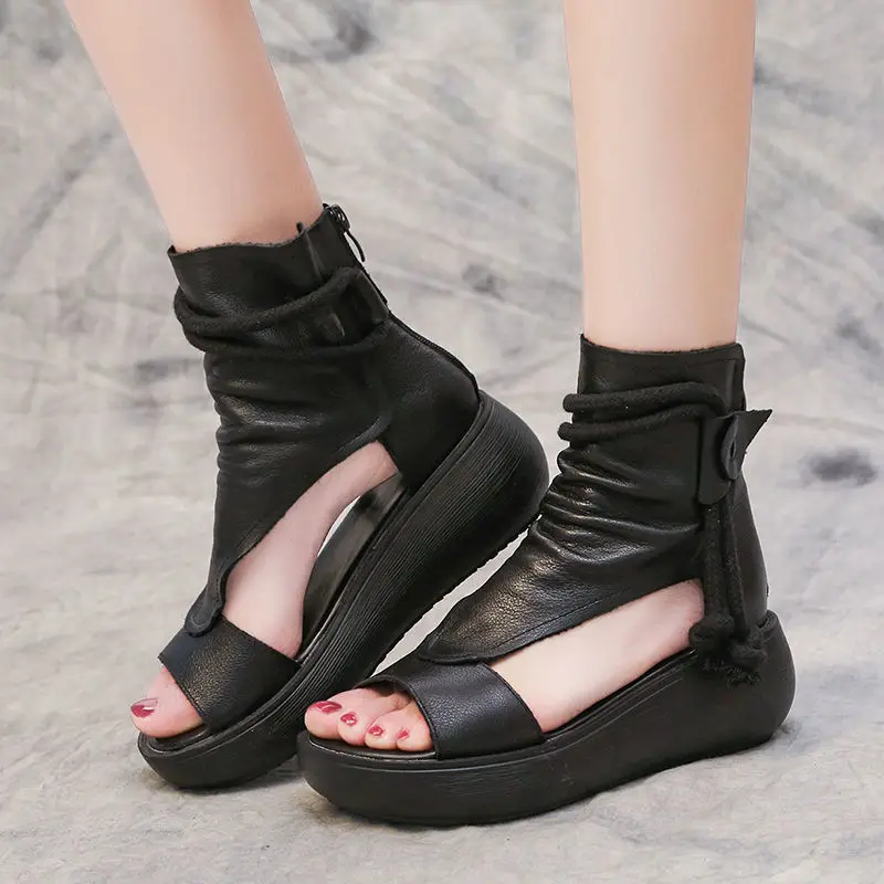 

Summer Women's Casual Fashion 2021 New High-top Increased Slope Heel Sandals Soft Leather Thick Bottom Fish Mouth Sandals