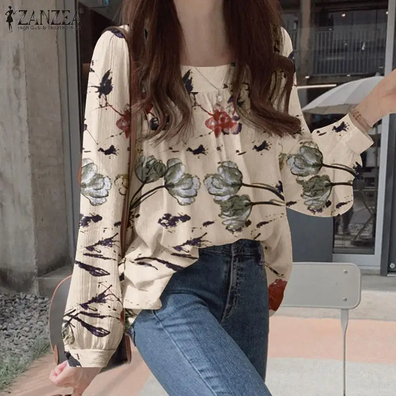 

Women Vintage Floral Printed Tops 2021 ZANZEA Autumn Long Sleeve Blouse Casual Office Work Shirt Female Loose Blusas Femininas
