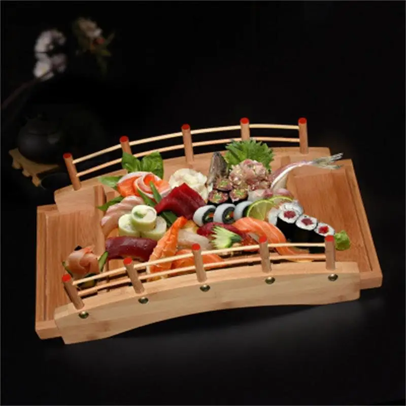 

Японская деревянная кухня, суши, мост, лодки, сосновые креативные суши, искусственное украшение