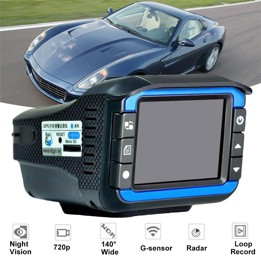 2 в 1 дюймовый HD 720P Автомобильный видеорегистратор Камера радары детектор