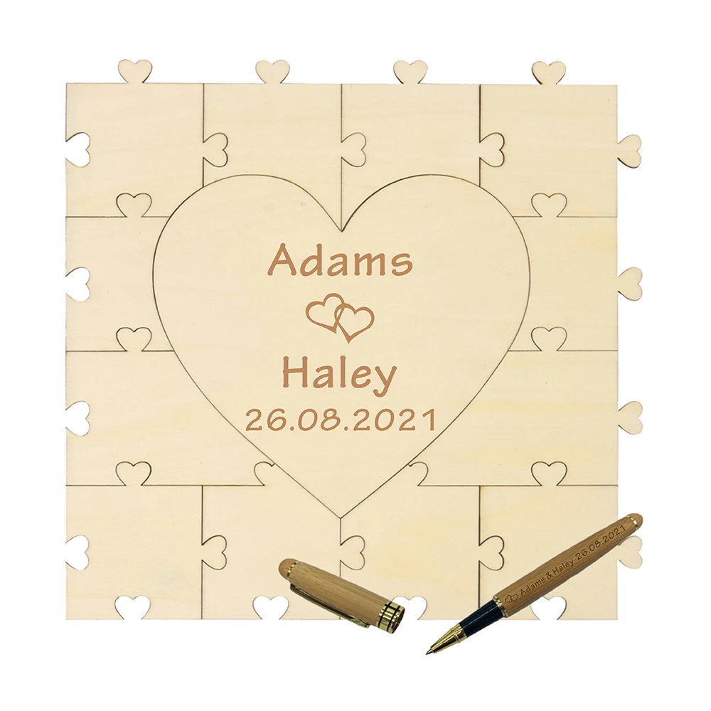 Деревянная головоломка с персонализированным гравировкой Свадебная Гостевая