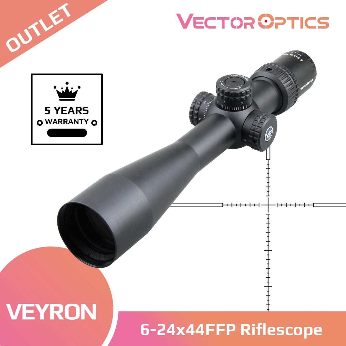 

Veyron Vector Optics 6-24x44 Ultra Short Compact Rifle Scope 1/10 MIL Hunting Riflescope Airgun Shooting Real Firearms Air Rifle