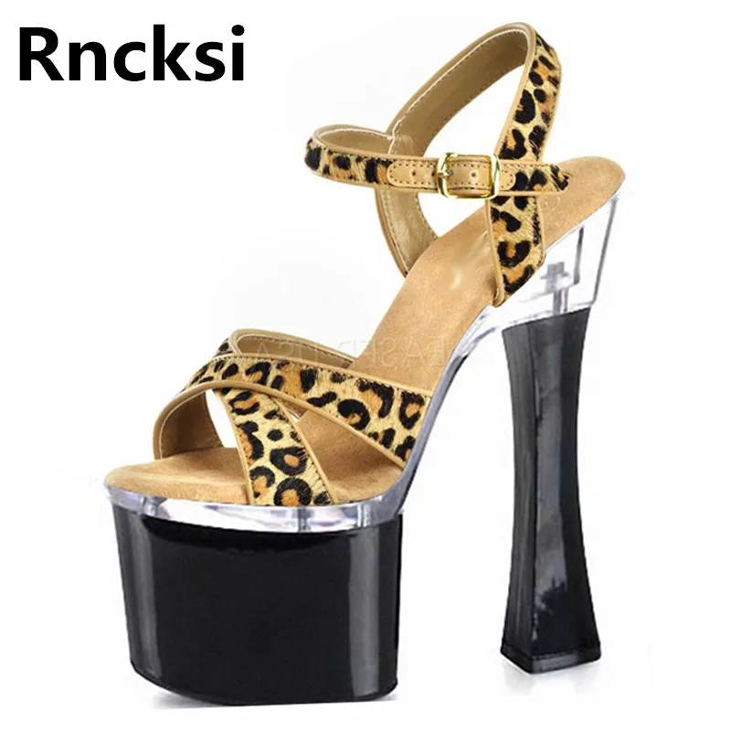 

Rncksi Girl Sexy Wedding Party Square Heels Shoes Comfortable Women Sandals With Patform 18cm High Heels Pole Dance Sandals