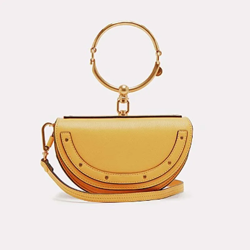Half Moon Yellow ALNEED, роскошная женская сумка, брендовая сумка на плечо, половина Сумочка с изображением Мун, модная сумка через плечо, натуральная кожа, кошелек, кольцо, женская сумка - Цвет: Half Moon Yellow