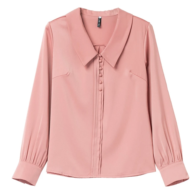 

Spring autumn blouse women shirt elegant button peter pan collar satin silk shirt women blouse tops office ladies work shirt