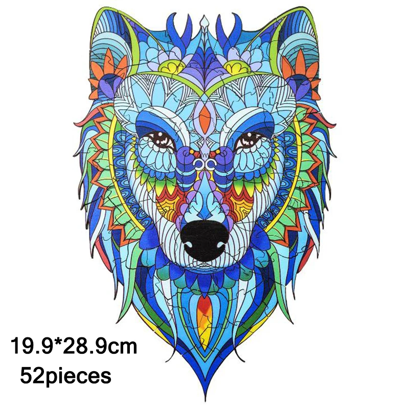 

Wooden Animal Puzzle for Adult and Kids Owl Rabbit Wolf Unique Shape Design Jigsaw Toys Educational Gifts Home Art Decor
