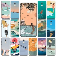 yndfcnb surfboard surfing art surf girl phone case for redmi note 4 5 7 8 9 pro 8t 5a 4x case