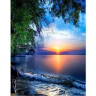 Алмазная живопись 5D, алмазная живопись, Алмазная мозаика, вышитая лошадь, закат, озеро, украшение для дома