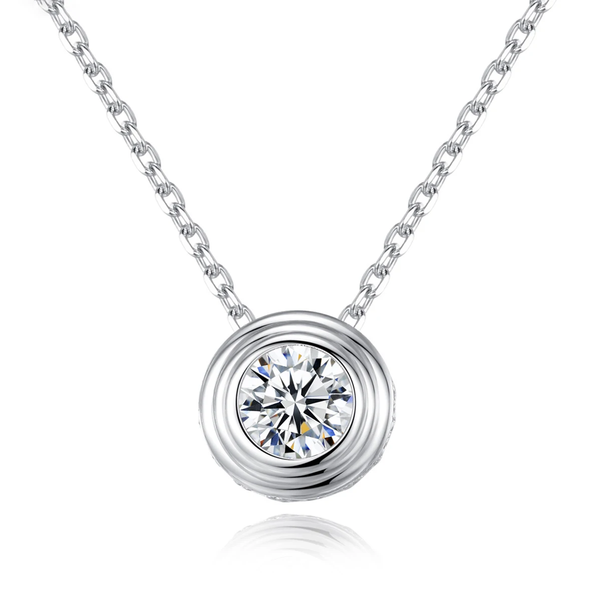 

MetJakt S925 Sterling Silver with 3A Zircon Elegant Fashion All-match round Women's Pendant Necklace
