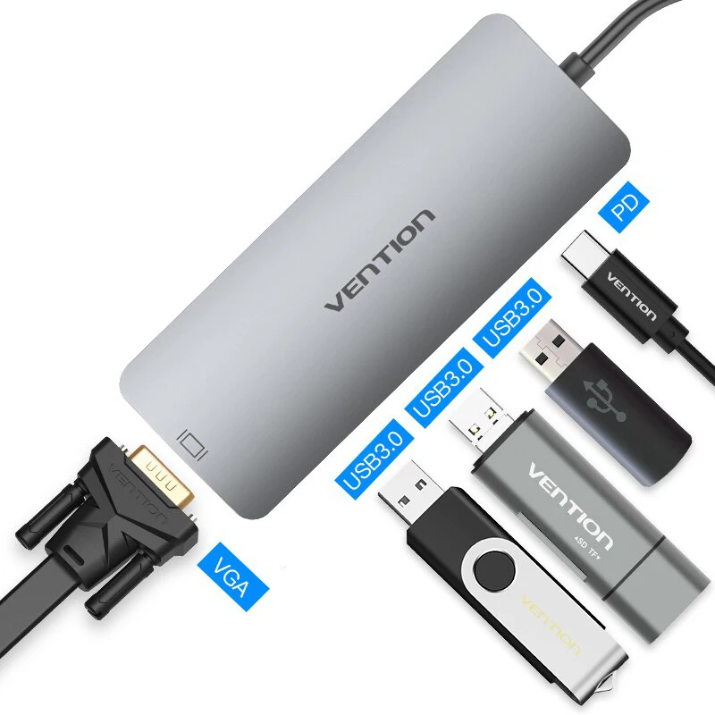 Vention USB C к VGA концентратор 1080P 60 Гц USB 3,0 концентратор тип-c к VGA конвертер для MacBook Pro Chromebook Pixel Thunderbolt 3 адаптер - Цвет: CGQ-5 in 1