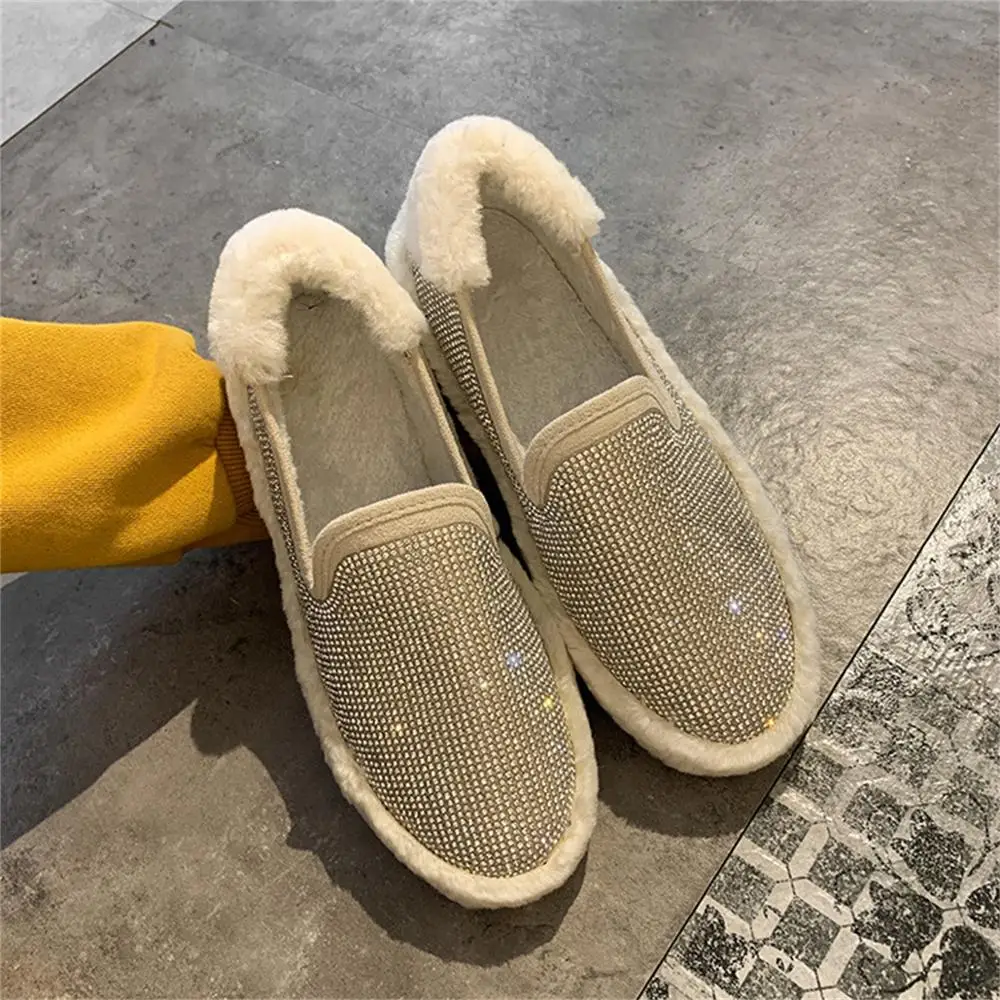 2019 autumn winter new women shoes plus velvet warm shiny rhinestone women's fashion loafers flat | Обувь
