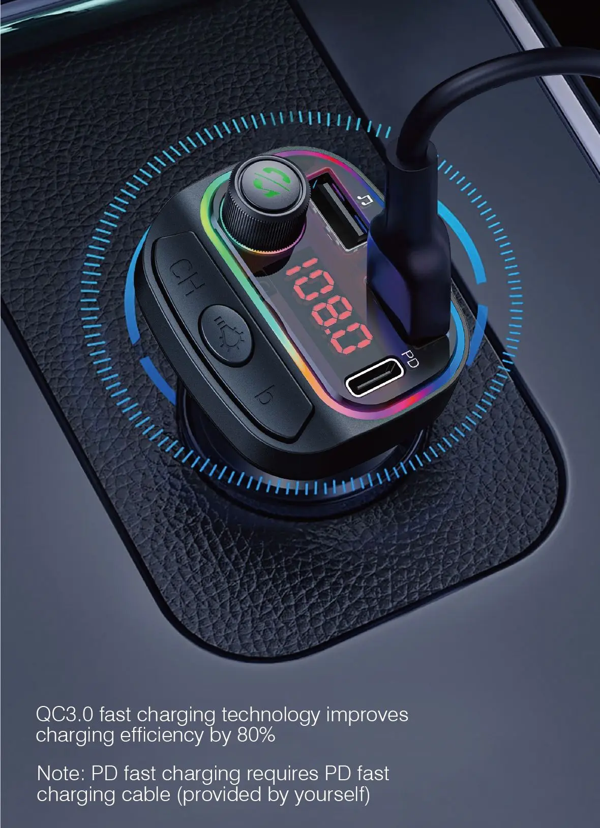 Автомобильный MP3 плеер PITMEN Bluetooth 5 0 FM передатчик PD18W + QC3.0 2 USB порта быстрая зарядка