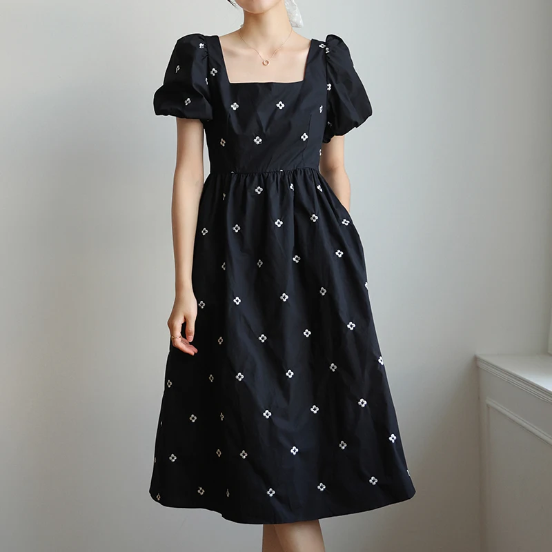 

QOERLIN Floral Embroidered Femme Prom Dress Chic Sexy 2021 Black Dress Hot Slim Loose-Fitting Elegant Retro Summer Vestido S-2XL