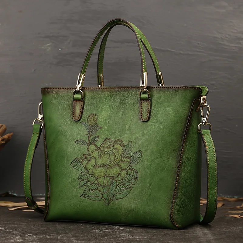 Johnature 2021 New Retro Hand Painted Women Bag First Layer Cow Leather Luxury Handbag Large Capacity Casual Tote Shoulder Bags |