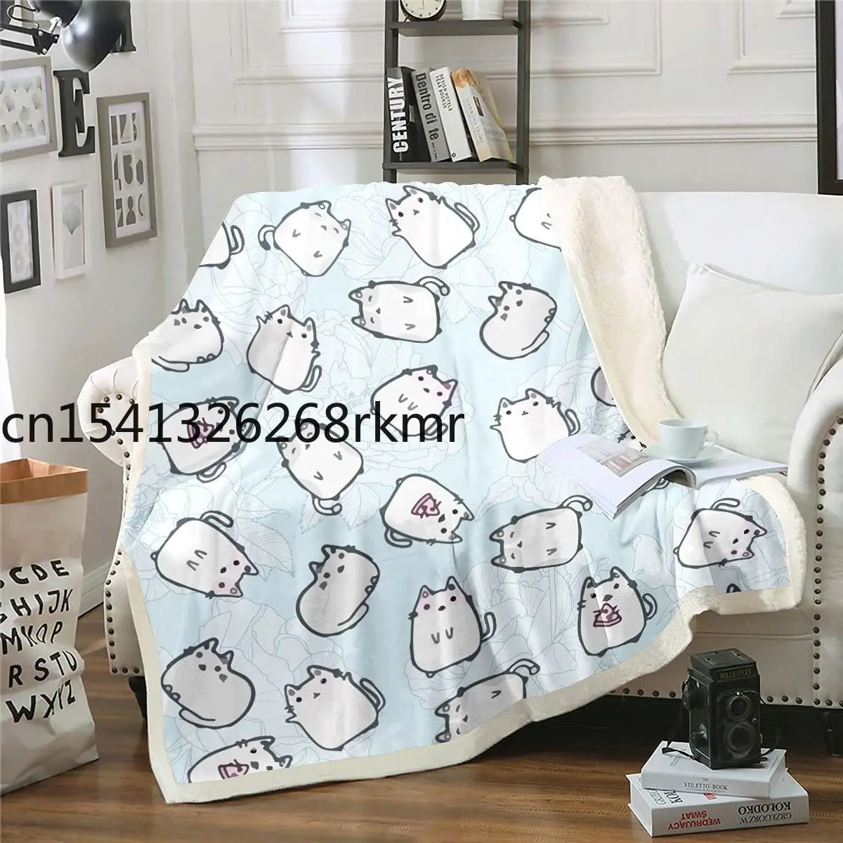 

Плюшевое одеяло с милым котом, мультяшный котенок, флисовое покрывало для детей, мальчиков и девочек, цветной узор с кошкой, шерпа