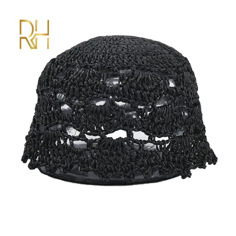 Шляпа женская Соломенная с широкими полями Панама ручной работы вязаная крючком