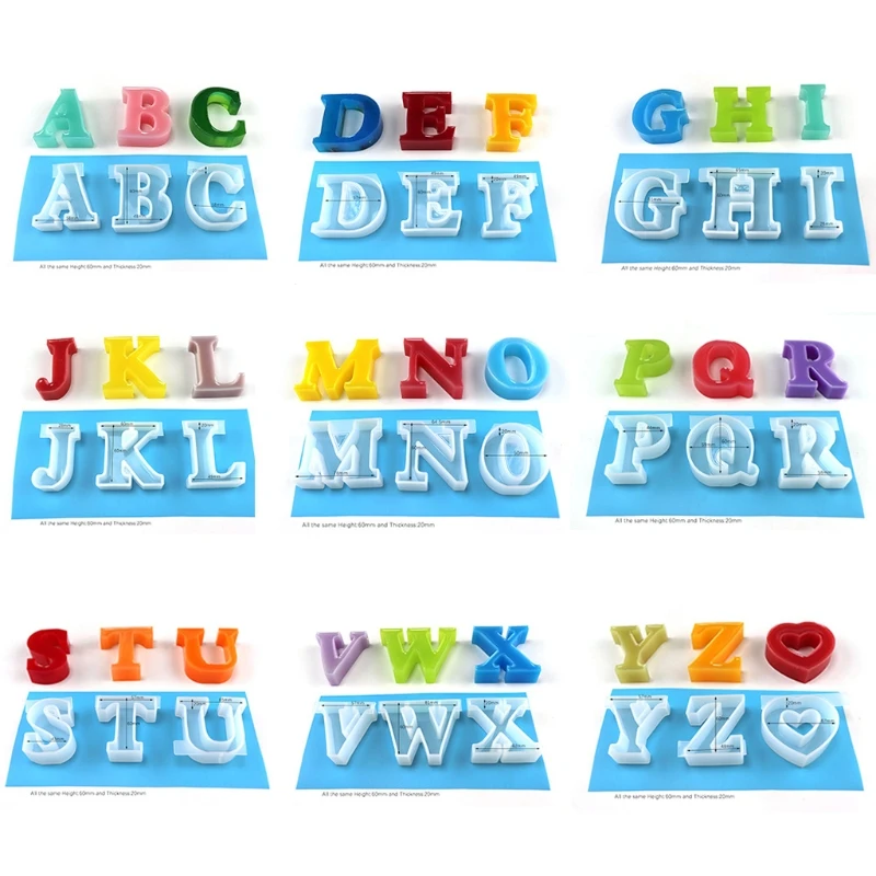 

26 Capital English Letter Resin Casting Molds Kit 3D Alphabet Keychain Pendant Resin Silicone Molds Jewelry Making Tools M7DD