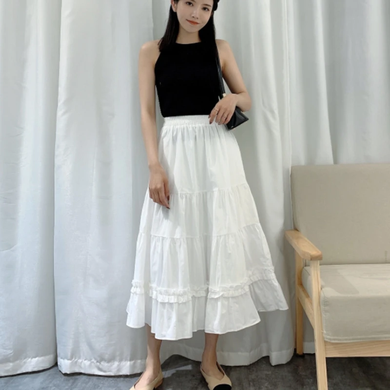 

Женская длинная юбка с высокой талией, Повседневная Свободная простая хлопковая трапециевидная юбка с эластичным поясом, осень 2022